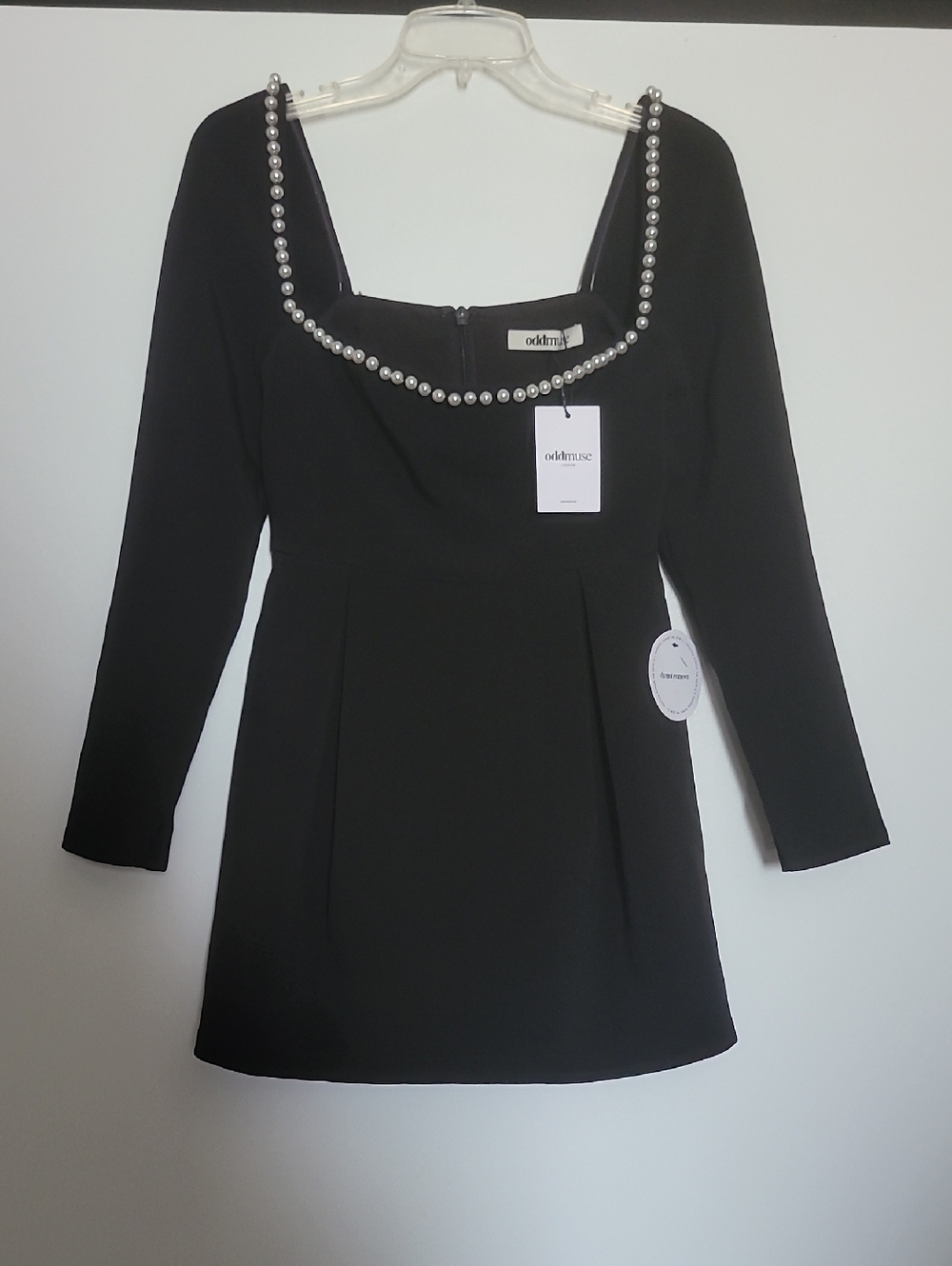 NWT Odd Muse Black Mini Dress with Pearl-Trim Square Neckline Medium - Picture 6 of 13